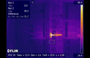 Infrared inspection circuit breaker backplane hot 0 300x193 - Infrared inspection locates hot circuit breaker to back plane connection - Infrared Imaging Services LLC