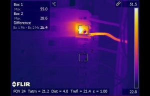 Infrared inspection hot wire on circuit breaker 0 300x193 - Infrared inspection finds hot wire on circuit breaker - Infrared Imaging Services LLC