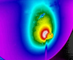 Steam boiler 2 300x249 - Thermal imaging of boiler shows hot spot where the insulation has deteriorated - Infrared Imaging Services LLC